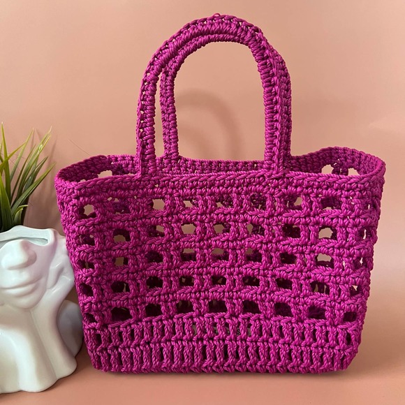 Soludos Handbags - SOLUDOS Fuchsia Pink Mini Woven Tote Bag